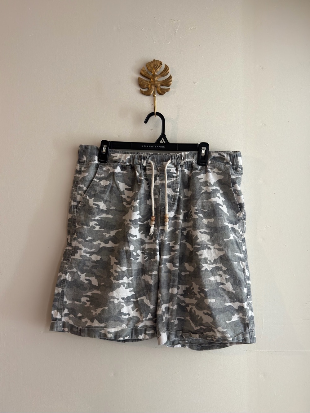Unisex Gray Camo Canvas Drawstring Shorts